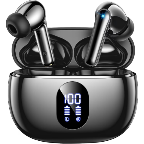 Casti Wireless - Casti wireless cu izolare a zgomotului, In-ear Bluetooth, Casti Wireless Audio, Fara fir, Afisaj Digital, Casti Bluetooth 5.4, Autonomie Bluetooth 42 ore, Microfon Audio HD, Control touch, Latenta Wir