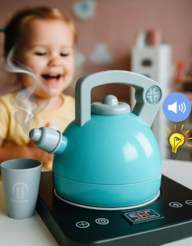 Jucarii interactive copii - Set Ceainic cu Abur cu Lumini și Sunete, Pahărel si Plita Incluse