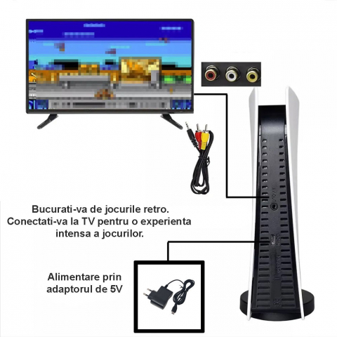 Consola De Jocuri Video Retro Wireless GS5, 2 x Controller Fara Fir, Super 8 BIT Game, Alb/Negru, 200 Jocuri [3]
