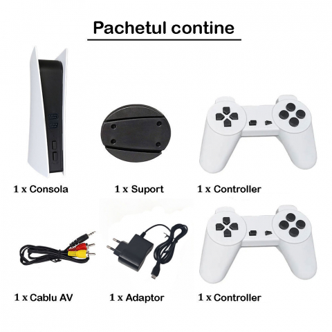Consola De Jocuri Video Retro Wireless GS5, 2 x Controller Fara Fir, Super 8 BIT Game, Alb/Negru, 200 Jocuri [1]