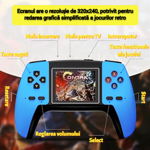 Consolă Retro Portabilă cu 520 Jocuri, Conectare TV prin Cablu AV, Ecran 7.5 cm, Baterie Li-Ion Reîncărcabilă, 1020 mAh [1]