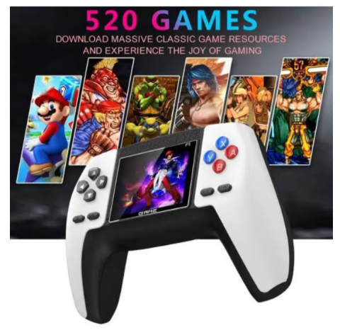 Electronice - Consolă Retro Portabilă cu 520 Jocuri, Conectare TV prin Cablu AV, Ecran 7.5 cm, Baterie Li-Ion Reîncărcabilă, 1020 mAh