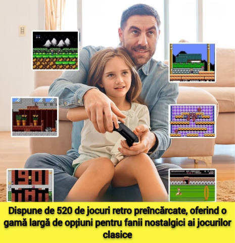 Consolă Retro Portabilă cu 520 Jocuri, Conectare TV prin Cablu AV, Ecran 7.5 cm, Baterie Li-Ion Reîncărcabilă, 1020 mAh [2]