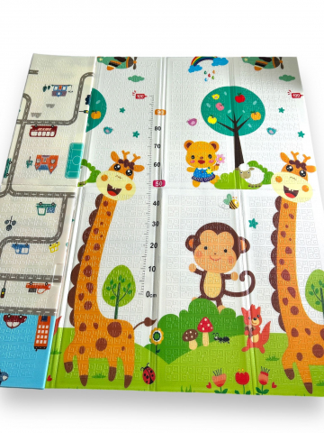 Covor de Joaca, din Spuma, Sosele cu Autobuz si Animale Savana, cu 2 Fete, 180×200 cm [4]