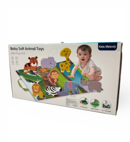 Covor pentru Copii cu Animale din Junglă, 9 Figurine Incluse, Covoraș Transformabil în Gentuță cu Arici, Joc Educativ Montessori [9]