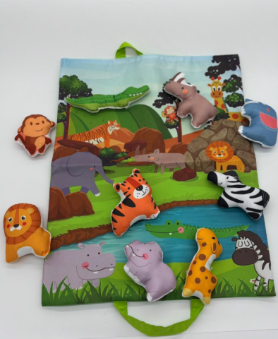 Covor pentru Copii cu Animale din Junglă, 9 Figurine Incluse, Covoraș Transformabil în Gentuță cu Arici, Joc Educativ Montessori [2]