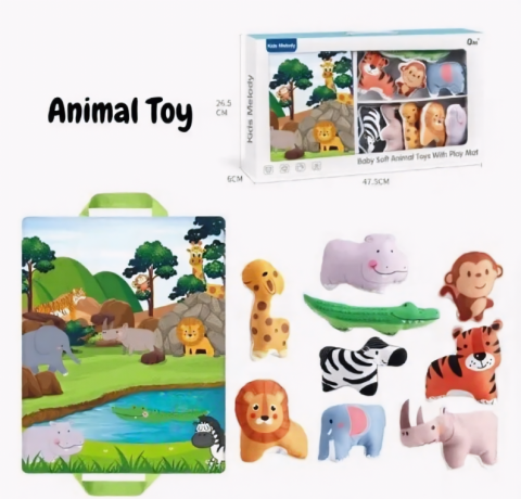 Baby Shop - Covor pentru Copii cu Animale din Junglă, 9 Figurine Incluse, Covoraș Transformabil în Gentuță cu Arici, Joc Educativ Montessori