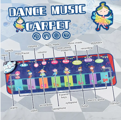 Covoras Muzical pentru Copii cu Note Muzicale cu optiuni de Pian, Vioara, Acordeon, Saxofon, Xylofon, Flaut, Chitara Electrica, Clarinet, Multicolor [3]