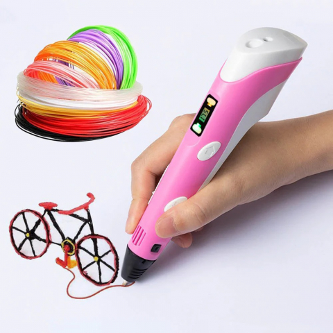 Toate Produsele - Creion 3D Portabil cu 20 de Rezerve Colorate, 100m Lungime Total - Roz