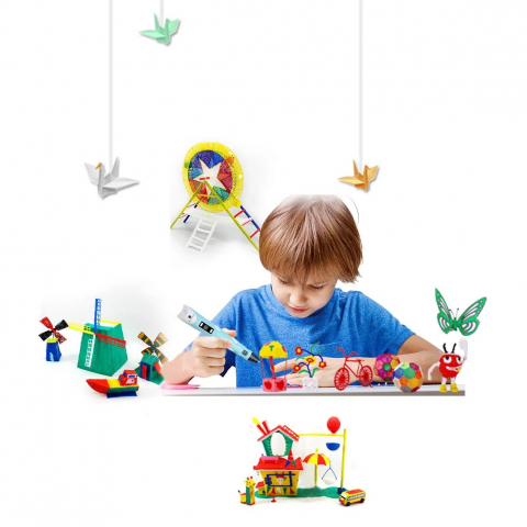 Creion 3D Portabil cu 20 de Rezerve Colorate, 100m Lungime Total - Roz [3]