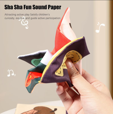 Jucarie pentru Bebelusi, Cutie Colorata de Servetele, material textil, Cu hartie de Fun Rattle, Activitate Senzoriala,  17.5 x 17.5 x 6 cm [3]