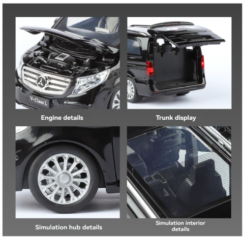 Masinuta Mercedes-Benz Vito Duba, din Metal, Pull Back, Lumini si Sunete, Usi si Portbagaj Funcionale, Interior Detaliat 1:1 [4]
