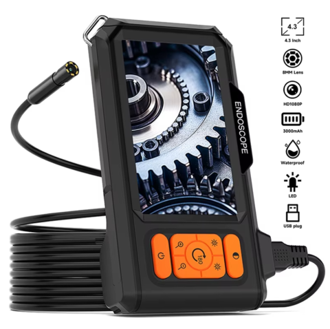 Accesorii Auto - Camera Endoscop Industrial cu Ecran LCD 11 cm, Camera HD 1080P, Cablu 10m, Rezistent la Apa, Lumina LED Reglabila, Zoom, Rotire, Baterie 2600mAh