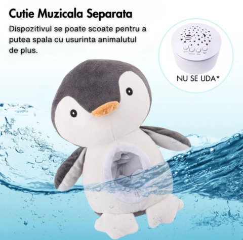 Jucărie de Plus Pinguin / Girafă cu Proiector Stele și Sunete Albe pentru Somn Copii, 25 cm, Night Light Baby [7]