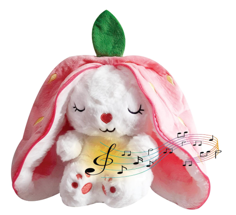 Toate Produsele - Iepure Căpșună care Respira, 35 cm, cu Burtică Luminoasă, Muzica si Sunete, Ultra-Pufoasă