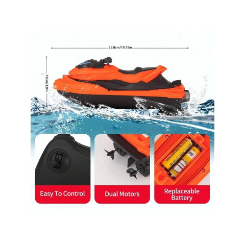 Jet Ski RC 27MHz cu Telecomanda - Motorboat de Viteza pentru Piscina, Lac si Mare, Rezistent la Apa, Baterie Reinlocuibila, 25.8 cm, Jucarie Interactiva pentru Copii - Negru [8]