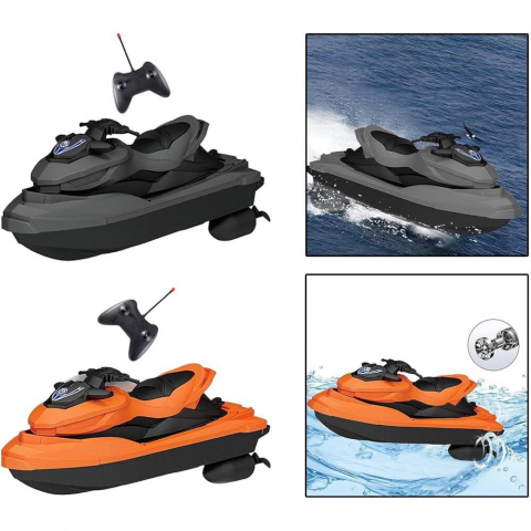 Jet Ski RC 27MHz cu Telecomanda - Motorboat de Viteza pentru Piscina, Lac si Mare, Rezistent la Apa, Baterie Reinlocuibila, 25.8 cm, Jucarie Interactiva pentru Copii - Negru [9]