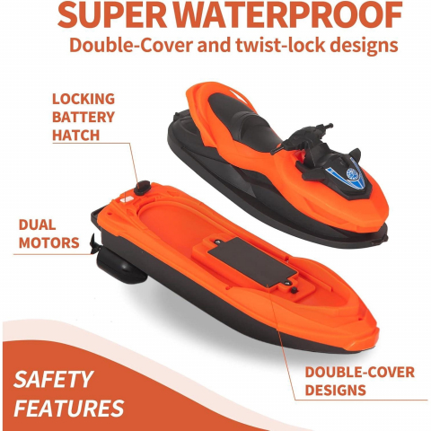 Jet Ski RC 27MHz cu Telecomanda - Motorboat de Viteza pentru Piscina, Lac si Mare, Rezistent la Apa, Baterie Reinlocuibila, 25.8 cm, Jucarie Interactiva pentru Copii - Negru [3]