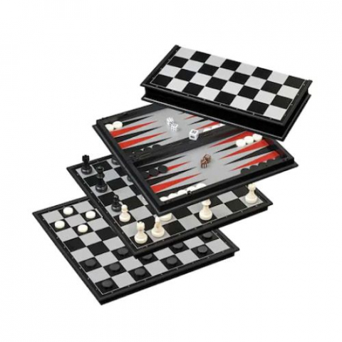 Joc de Sah, Table si Dame, din Lemn, 30 x 15 cm, Magnetic [0]