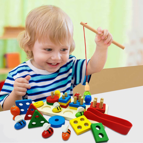 Joc din Lemn 3 in 1: Coloane Sortatoare, Joc de Pescuit si Joc de Dexteritate [7]