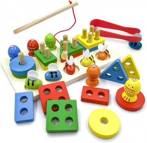 Joc din Lemn 3 in 1: Coloane Sortatoare, Joc de Pescuit si Joc de Dexteritate [6]