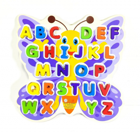 Jocuri din Lemn - Joc din Lemn Montessori cu Sortare de Litere Alfabet in Forma de Fluture, iStan®