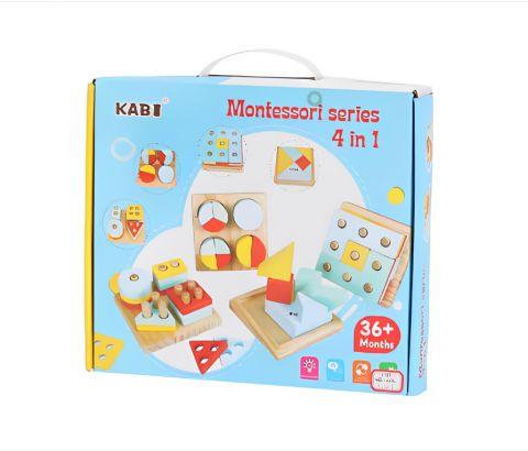 Joc educativ Montessori Sortator 4 in 1, Multicolor, Lemn, 40 Piese [1]