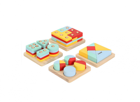 Jocuri din Lemn - Joc educativ Montessori Sortator 4 in 1, Multicolor, Lemn, 40 Piese