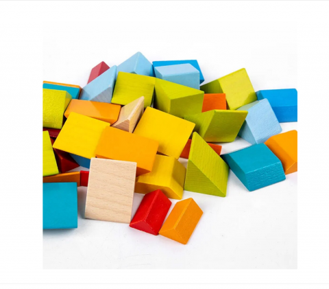 Joc Montessori mozaic de aranjat piese geometrice 3D + carduri cu modele imprimate Fata-Verso, Set 48 Piese, Multicolor, Lemn [0]