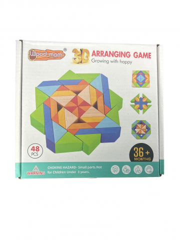 Joc Montessori mozaic de aranjat piese geometrice 3D + carduri cu modele imprimate Fata-Verso, Set 48 Piese, Multicolor, Lemn [1]