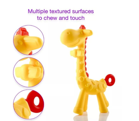 Jucărie de Dentiție Girafă Elastică, 13 cm, Moale și Sigură pentru Bebeluși, cu Cutie de Depozitare Inclusa [5]