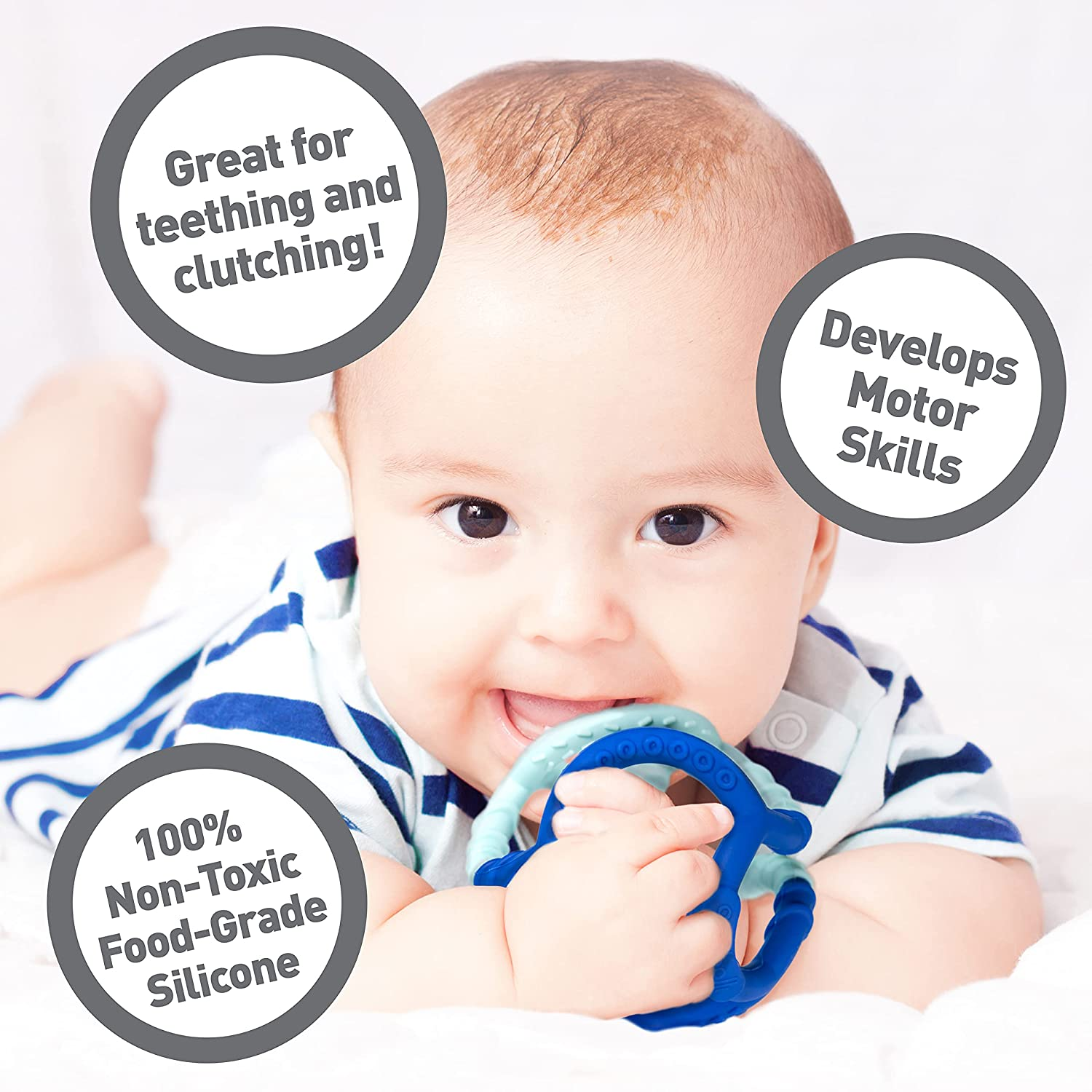Jucărie Dentitie Bebe, 9 cm, 3 Piese Detasabile, Sigură și Moale pentru Gingii Sensibile [2]