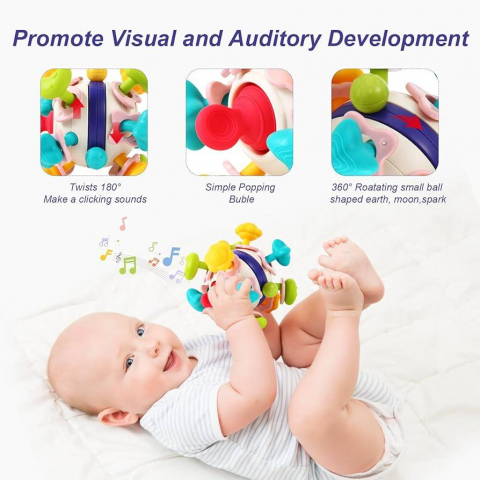 Jucarie pentru Dentitie, 4 in 1, Minge Senzoriala din Silicon [3]