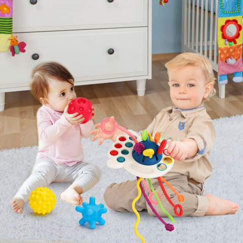 Jucarie Senzoriala Bebe Montessori, de Dentitie, 4 in 1, Snur din Silicon [3]