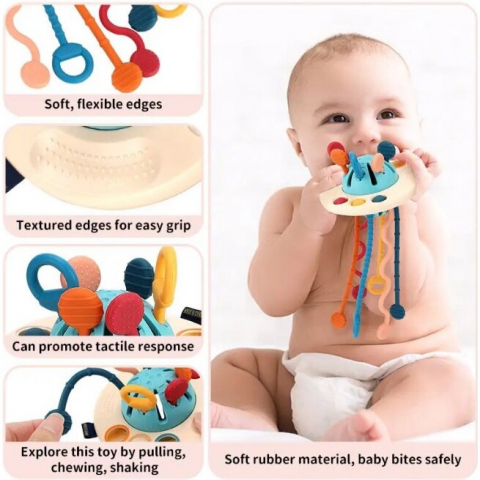 Jucarie Senzoriala Bebe Montessori, de Dentitie, 4 in 1, Snur din Silicon [1]