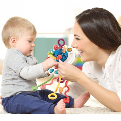 Jucarie Senzoriala Bebe Montessori, de Dentitie, 4 in 1, Snur din Silicon [9]