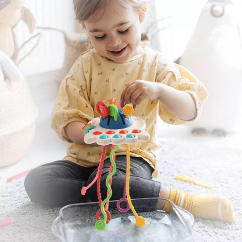 Jucarie Senzoriala Bebe Montessori, de Dentitie, 4 in 1, Snur din Silicon [4]