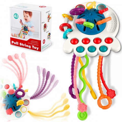Jucarie Senzoriala Bebe Montessori, de Dentitie, 4 in 1, Snur din Silicon [11]
