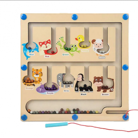 Toate Produsele - Labirint de Culori si Numere cu Stilou Magnetic, Montessori, din Lemn, 30x30 cm