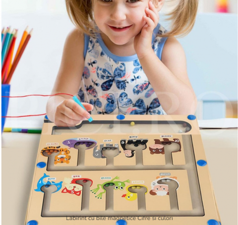 Labirint de Culori si Numere cu Stilou Magnetic, Montessori, din Lemn, 30x30 cm [4]