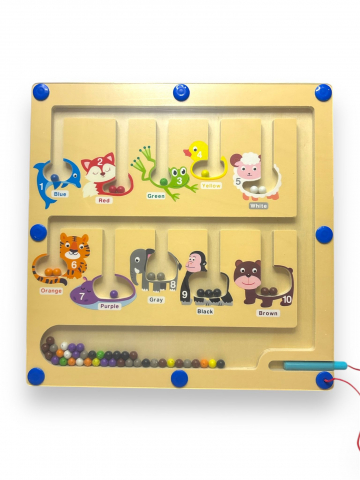 Labirint de Culori si Numere cu Stilou Magnetic, Montessori, din Lemn, 30x30 cm [1]