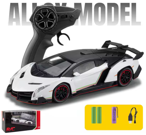 Masinute - Mașină din Metal Lamborghini Veneno cu Telecomandă, RC 1:24, Lumini și Sunete, Uși Deschizătoare, 20 cm