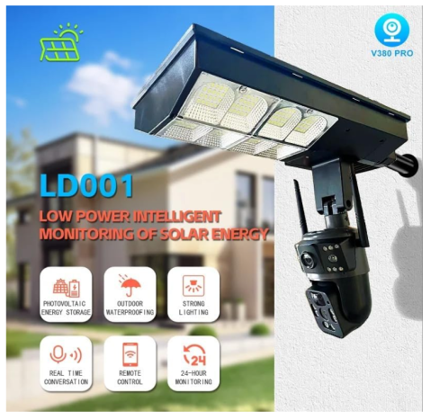 Cameră de Supraveghere Solară 4G cu Lampă Integrată, Sistem 5-în-1, 4 Lentile, Rotire 360°, Detecție Mișcare, Viziune Nocturnă IR & Color, Audio Bidirecțional, IP67, Panou Solar, Monitorizare Live [6]