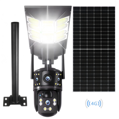 Cameră de Supraveghere Solară 4G cu Lampă Integrată, Sistem 5-în-1, 4 Lentile, Rotire 360°, Detecție Mișcare, Viziune Nocturnă IR & Color, Audio Bidirecțional, IP67, Panou Solar, Monitorizare Live [7]