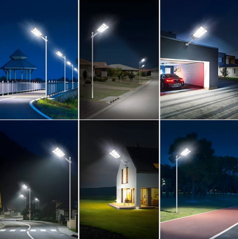 Lampa Stradala Solara 500W, 500 LED-uri, Senzor Miscare, IP66, Telecomanda, Autonomie 12–14h, Panou Solar Integrat + Stalp, 85 cm Reglabila [2]