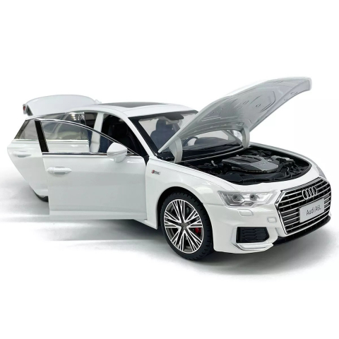 Macheta Audi A6L, 1:18, din Metal, cu Lumini si Sunete realistice de Motor si Alarma, cu Functie Pull-Back, cu Functie de Deschidere a Usilor - Alb [5]