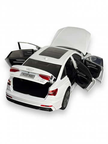 Macheta Audi A6L, 1:18, din Metal, cu Lumini si Sunete realistice de Motor si Alarma, cu Functie Pull-Back, cu Functie de Deschidere a Usilor - Alb [18]