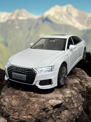 Macheta Audi A6L, 1:18, din Metal, cu Lumini si Sunete realistice de Motor si Alarma, cu Functie Pull-Back, cu Functie de Deschidere a Usilor - Alb [2]