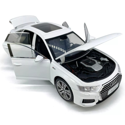Macheta Audi A6L, 1:18, din Metal, cu Lumini si Sunete realistice de Motor si Alarma, cu Functie Pull-Back, cu Functie de Deschidere a Usilor - Alb [1]