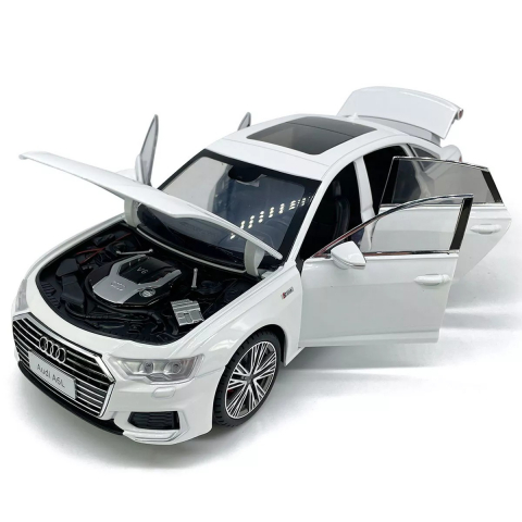 Macheta Audi A6L, 1:18, din Metal, cu Lumini si Sunete realistice de Motor si Alarma, cu Functie Pull-Back, cu Functie de Deschidere a Usilor - Alb [4]